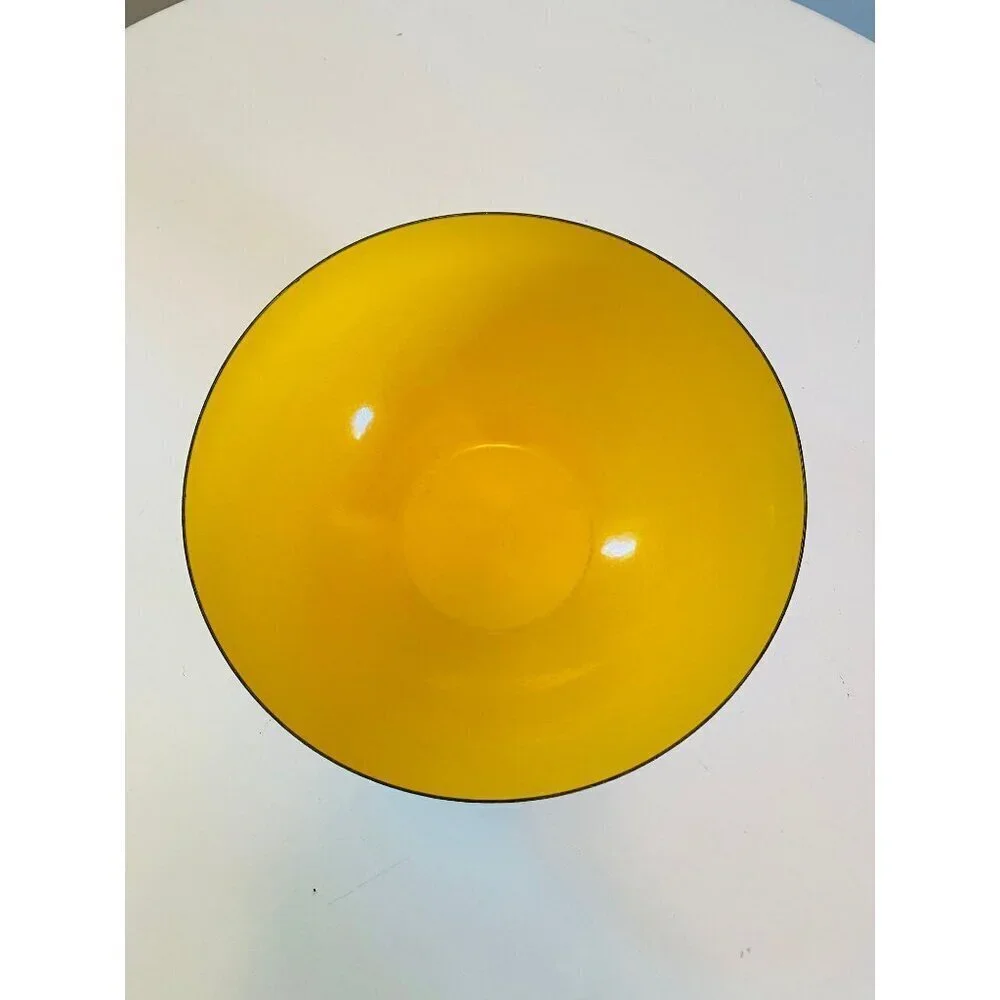 Vintage Yellow and White Enamel Bowl, 11